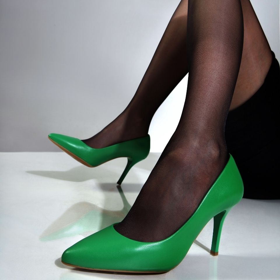 resm Hakiki Deri Yeşil Kadın Stiletto