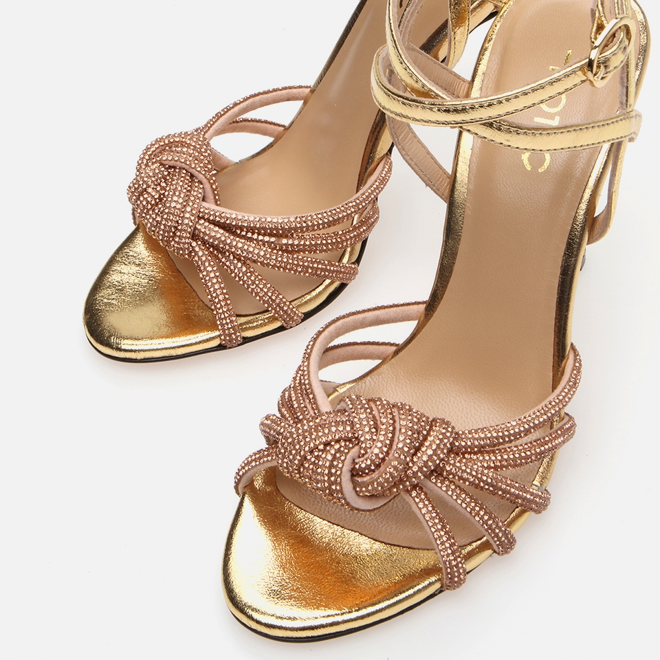 resm Hakiki Deri Gold Kadın Topuklu Sandalet