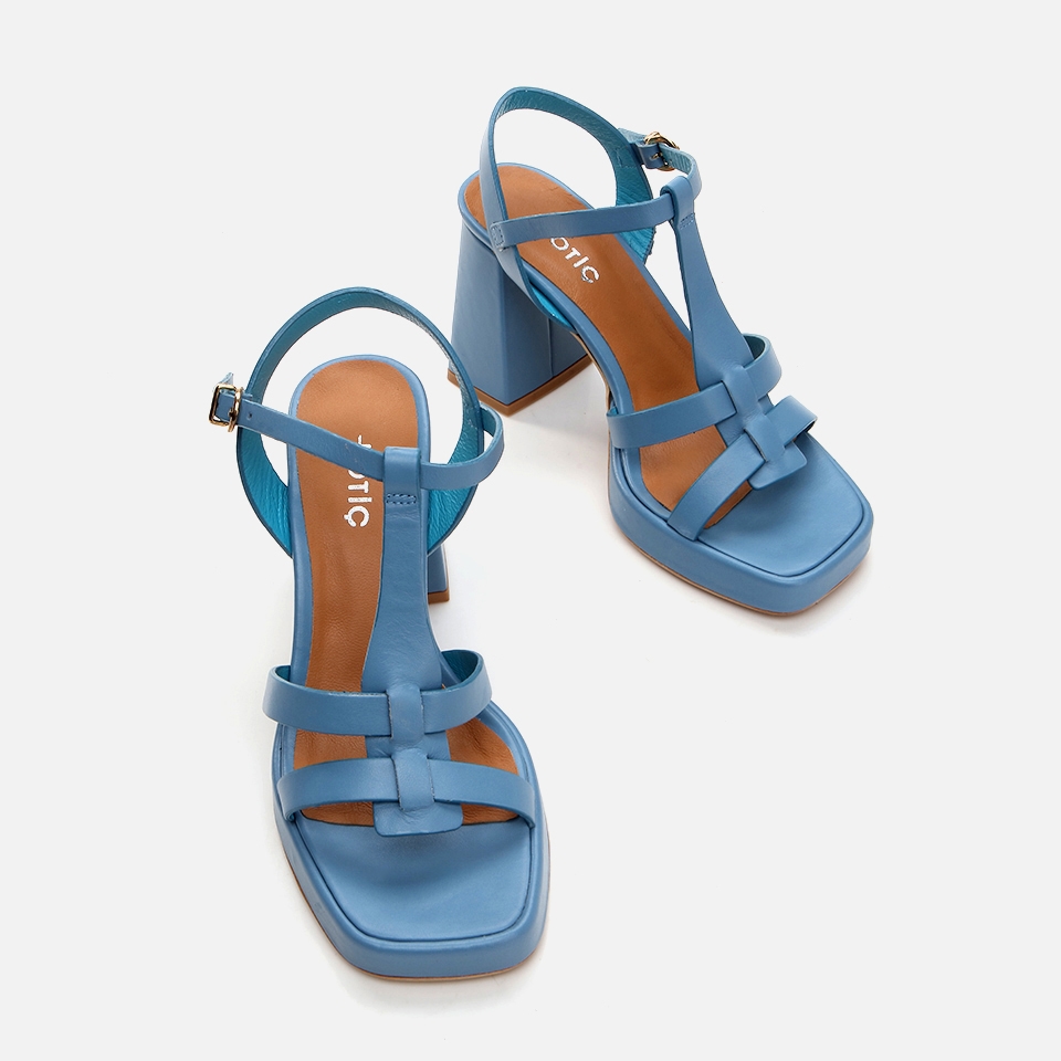 resm Hakiki Deri Koyu Mavi Kadın Topuklu Sandalet