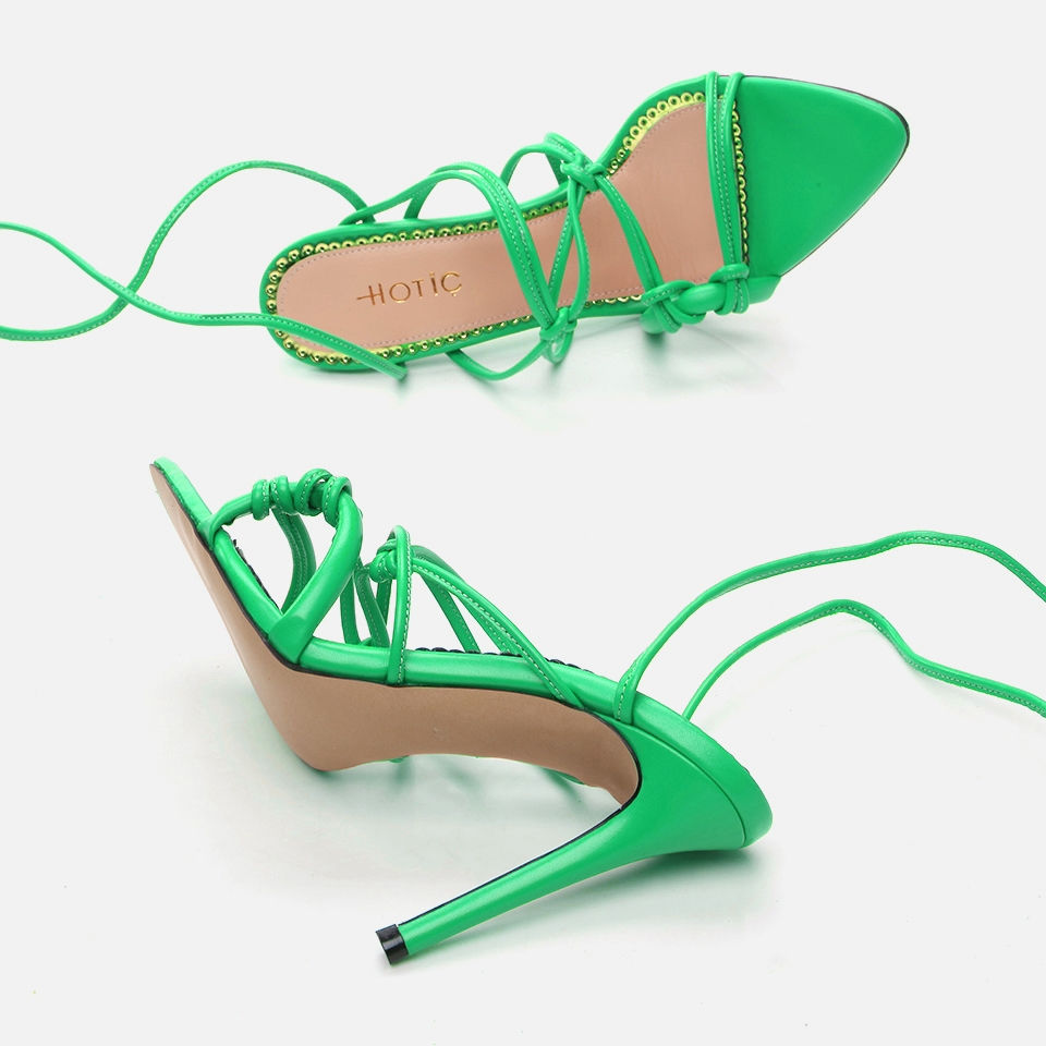 resm Hakiki Deri Yeşil Kadın Topuklu Sandalet