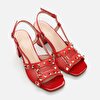 resm Hakiki Deri Kırmızı Kadın Topuklu Sandalet