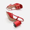resm Hakiki Deri Kırmızı Kadın Topuklu Sandalet
