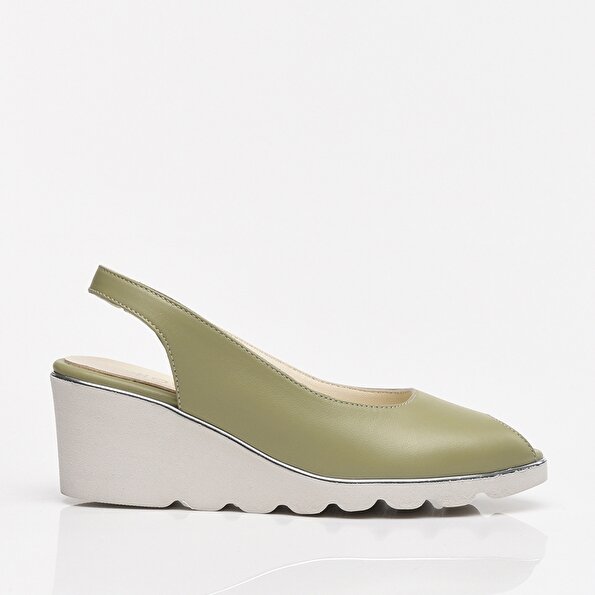 Resim Hakiki Deri Yeşil Kadın Topuklu Sandalet