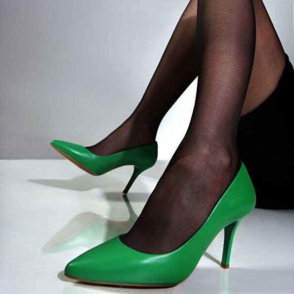 Resim Hakiki Deri Yeşil Kadın Stiletto