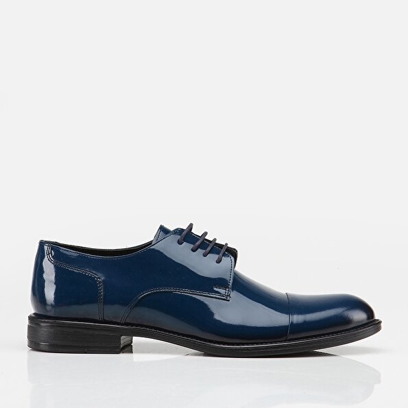 Resim Hakiki Deri Mavi Erkek Klasik Ayakkabı