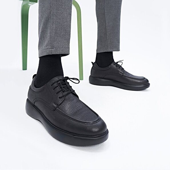 Resim Hakiki Deri Siyah Erkek Günlük Ayakkabı