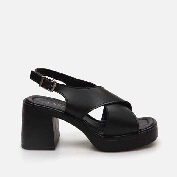Resim Siyah Yaya Kadın Topuklu Sandalet