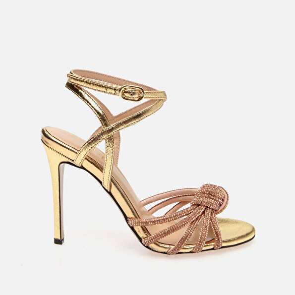 Resim Hakiki Deri Gold Kadın Topuklu Sandalet