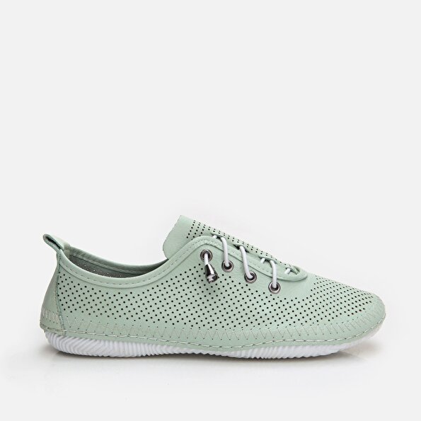 Resim Hakiki Deri Mint Yeşili Yaya Kadın Günlük Ayakkabı