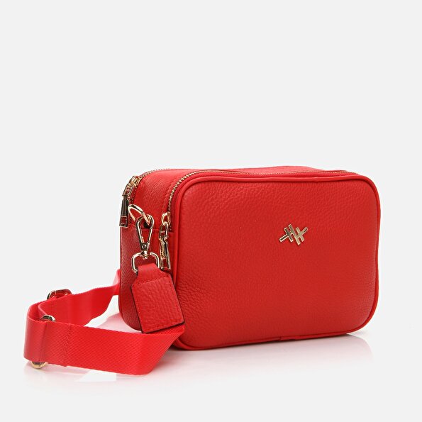 Resim Hakiki Deri Kırmızı Kadın Mini (Çapraz) Çanta
